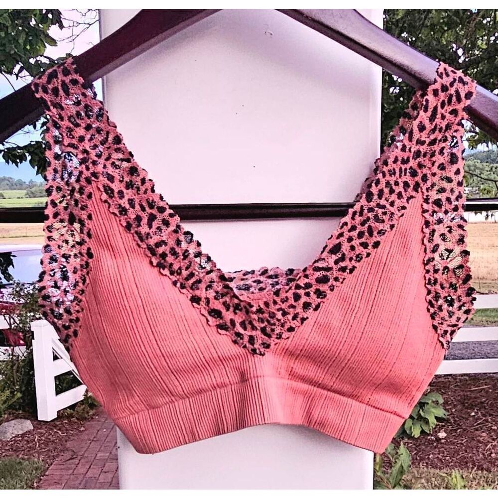 Victoria's Secret PINK padded brown leapord lace bralette bra small 32B
